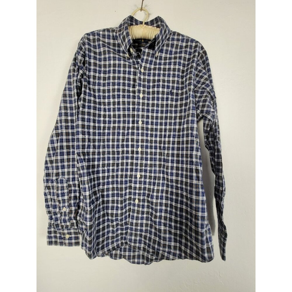 Ralph Lauren Mens Classic Fit Blue Plaid Cotton Stretch Shirt Size Medium Casual